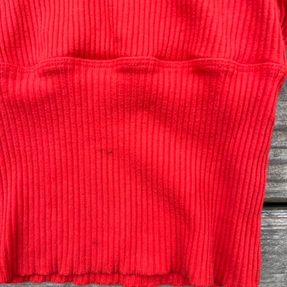 Free People Orange Ribbed Turtleneck Cropped Balloon Sweater Small - Picture 3 of 9